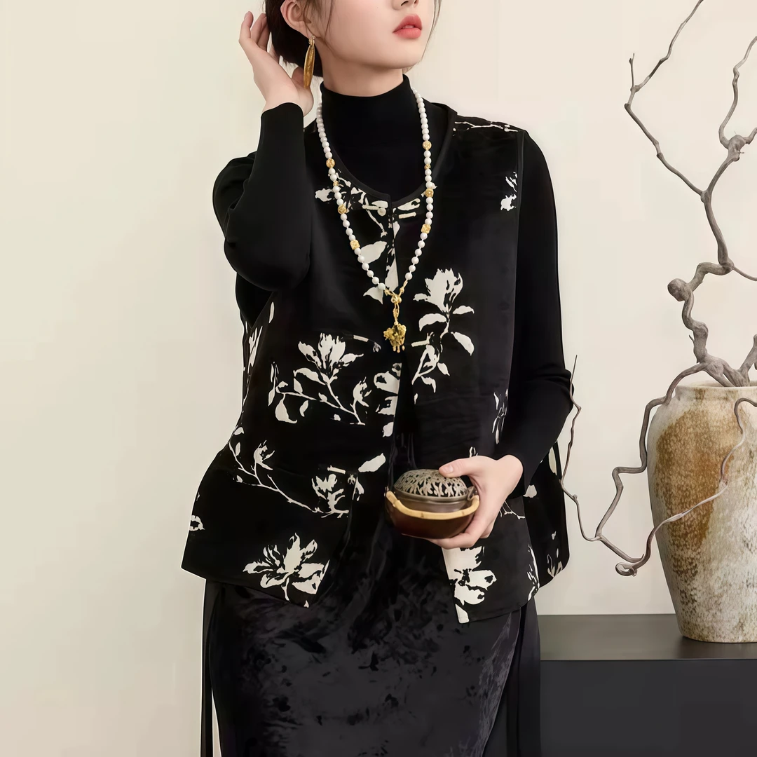 新中式清冷禅意提花马甲女坎肩春秋叠穿背心唐装女装中国风