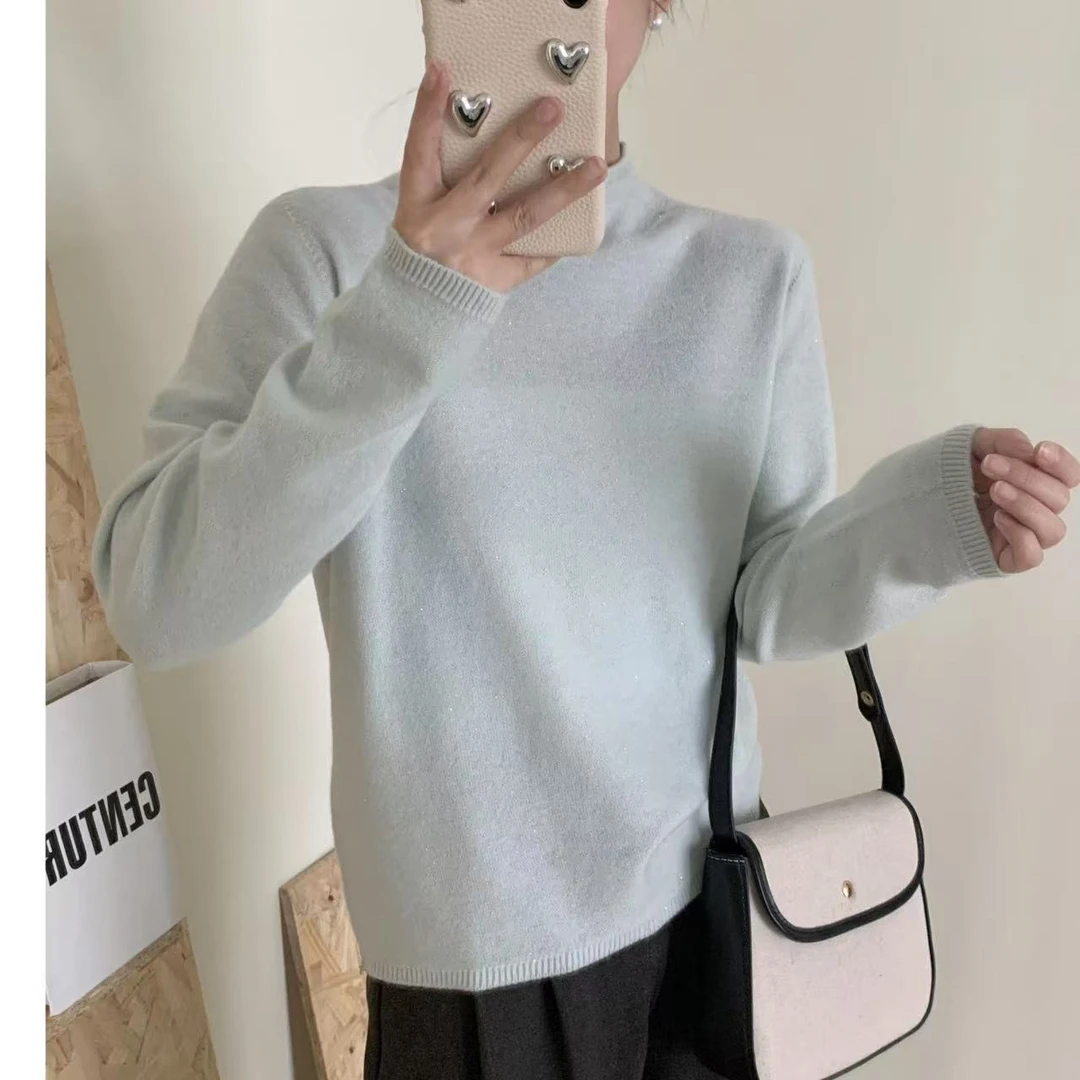 涵玖玥【100羊毛】亮片卷边时尚感气质长袖上衣07-230202