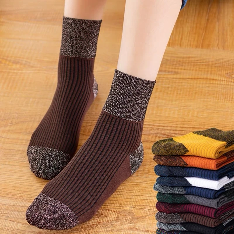 腰边亮丝中筒女拼接透气吸汗中筒袜短袜女士女袜韩版棉袜冬天