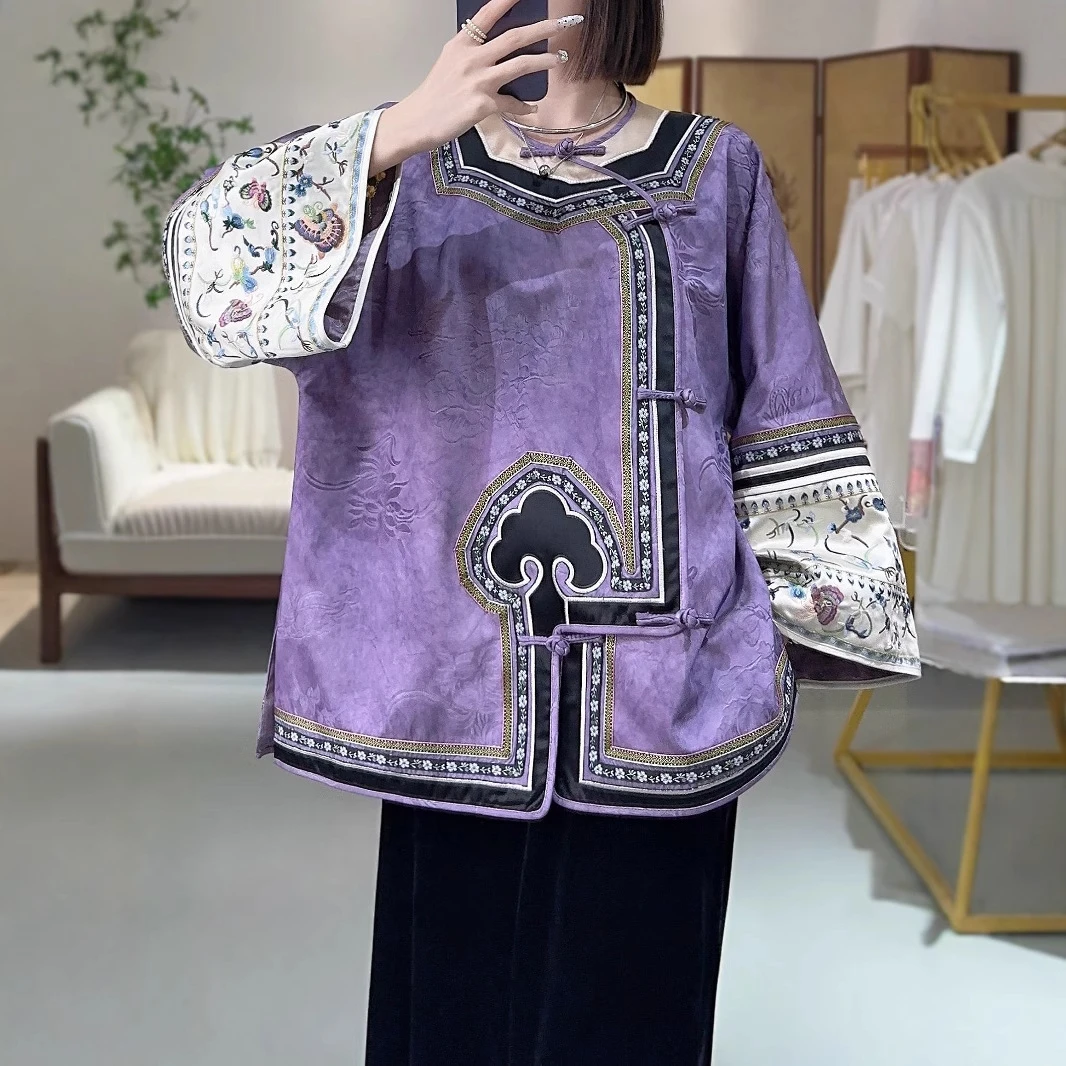 小方多镶边人丝醋酸刺绣中式复古法晋商太太服外套春秋国风民族风