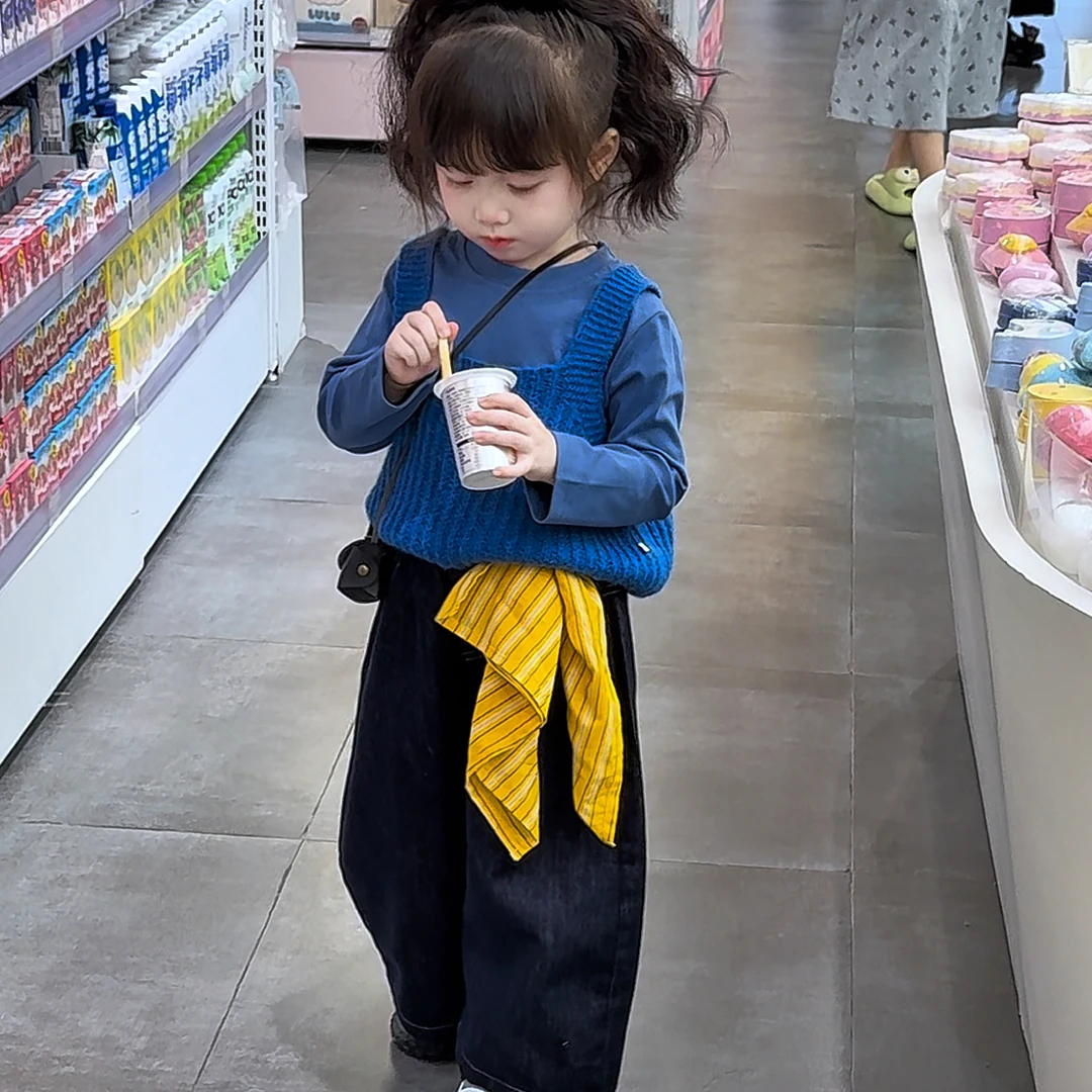女童秋季套装2025韩版针织马甲背心儿童洋气时髦打底衫秋装三件套