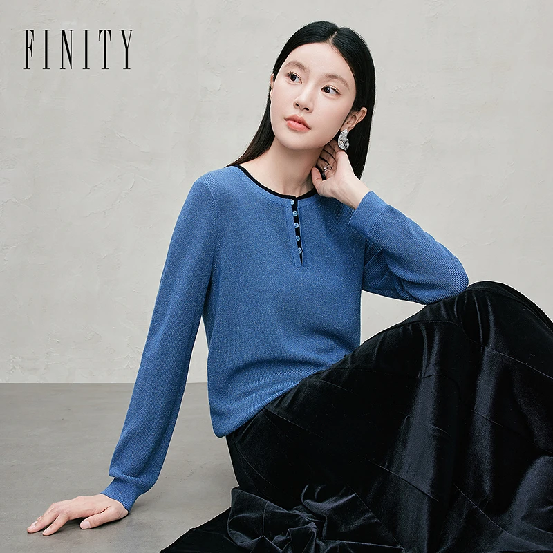 FINITY菲妮迪绵羊毛针织衫长袖时尚休闲百搭宽松圆领秋冬套头