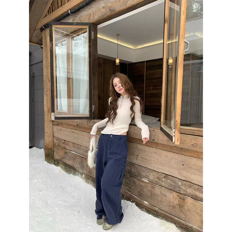 2025早秋季新款简约风修身显瘦薄款长袖上衣休闲百搭阔腿长裤套装