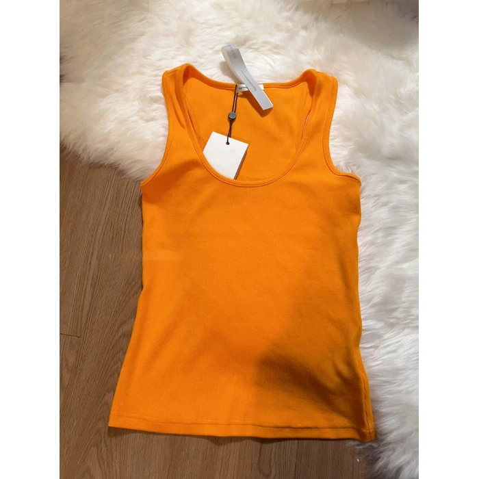 经典基础款橙色U领工字吊带背心女夏季辣妹修身显白打底外穿上衣