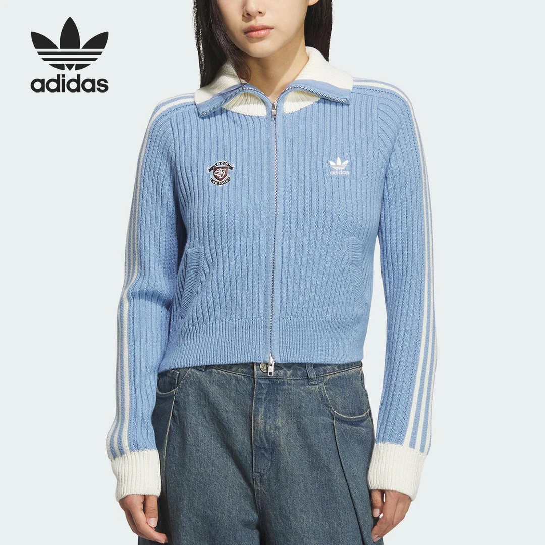 Adidas/阿迪达斯正品三叶草女士休闲修身针织长袖运动衫KF0719