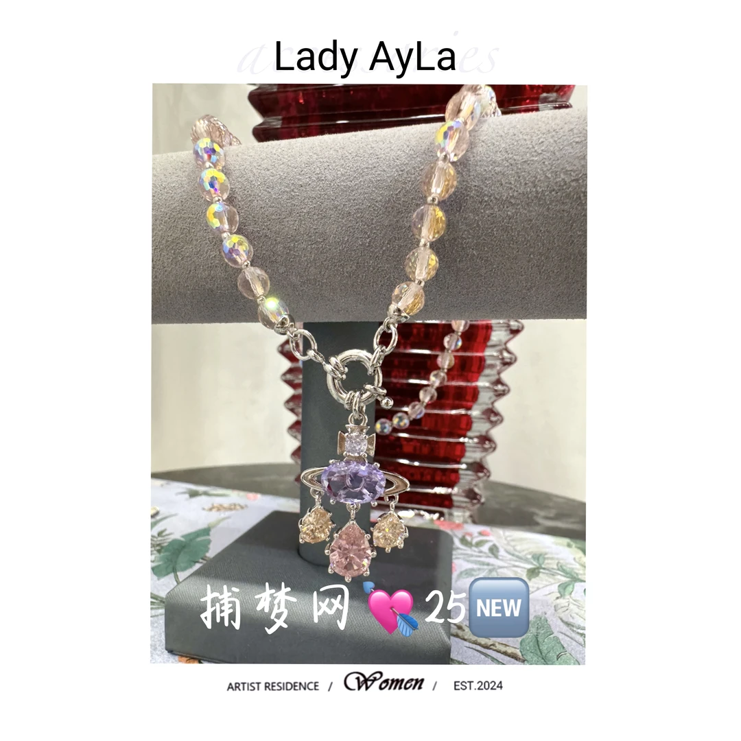 铜合金合成锆石项链 土星球捕梦网轻奢时尚项链AL140C