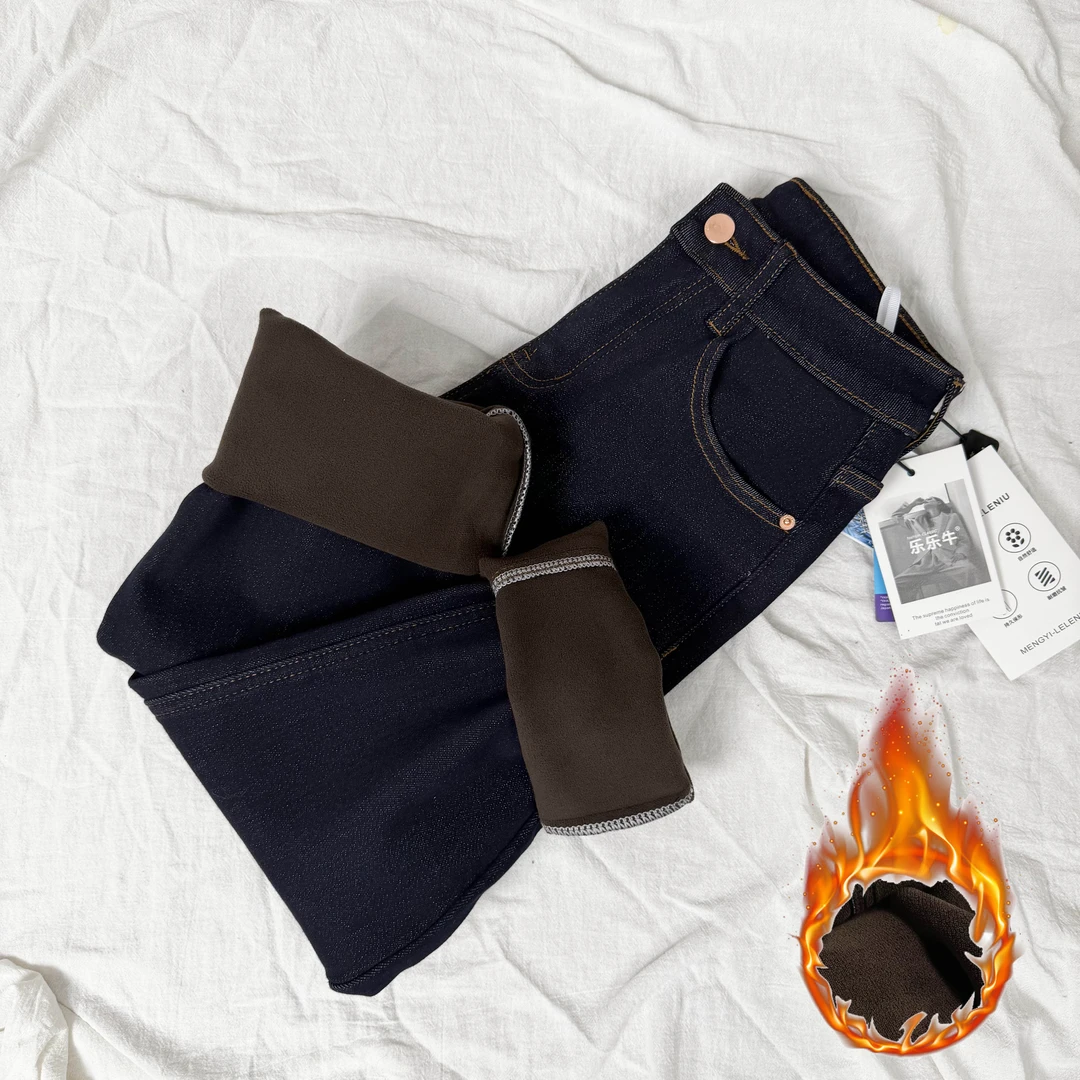 2025秋冬加绒丹宁蓝九分牛仔裤女小直筒显瘦窄版小个子烟管直筒裤