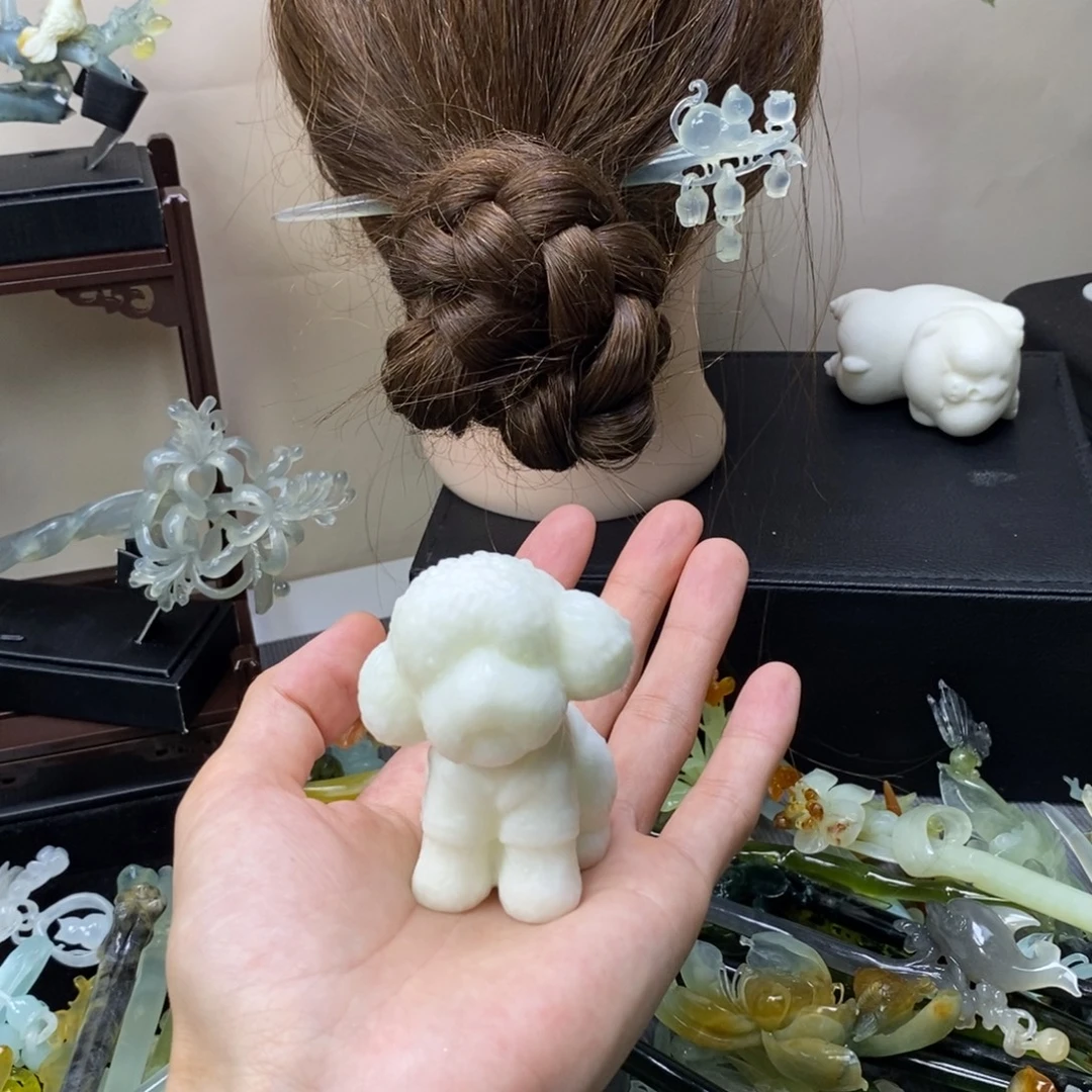 胖***瘦蛇纹石玉合金发饰