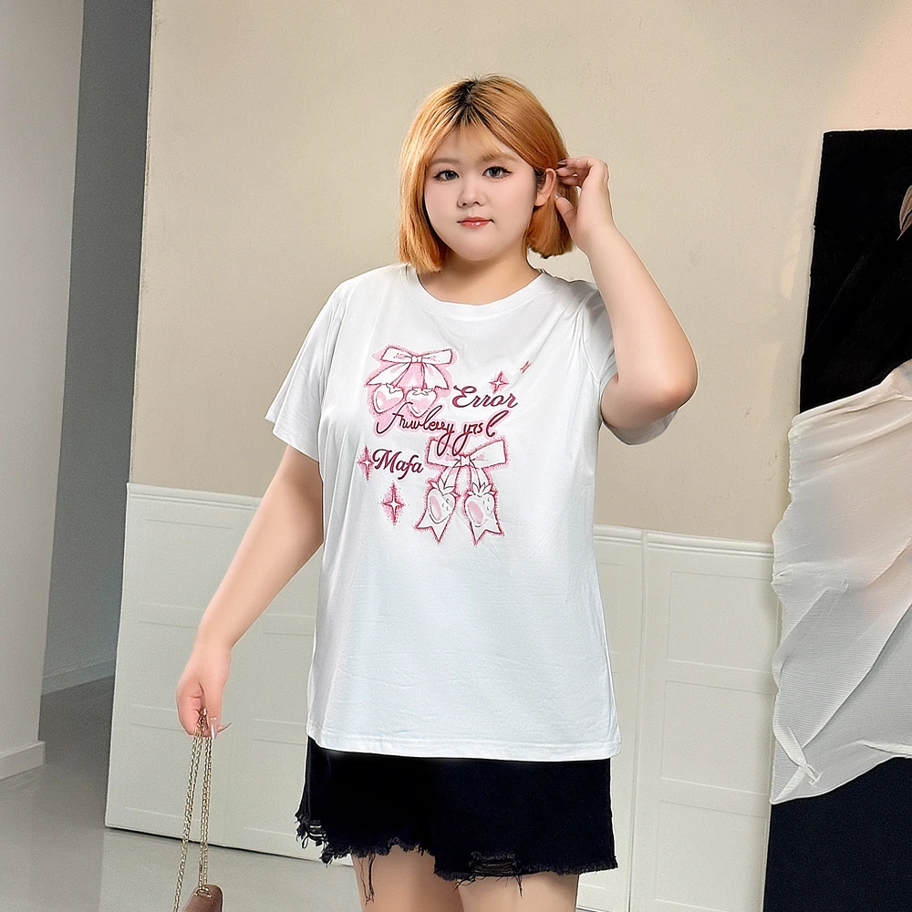 大码女装300斤胖MM韩版时尚显瘦百搭宽松中长款印花短袖T恤1026