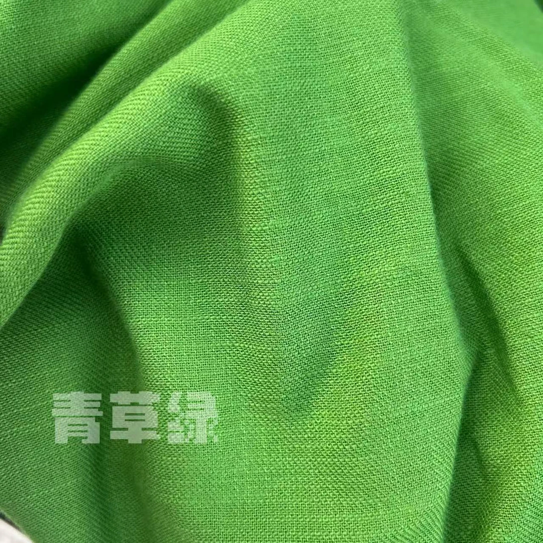 青草绿色亚麻服装布料面料A5722