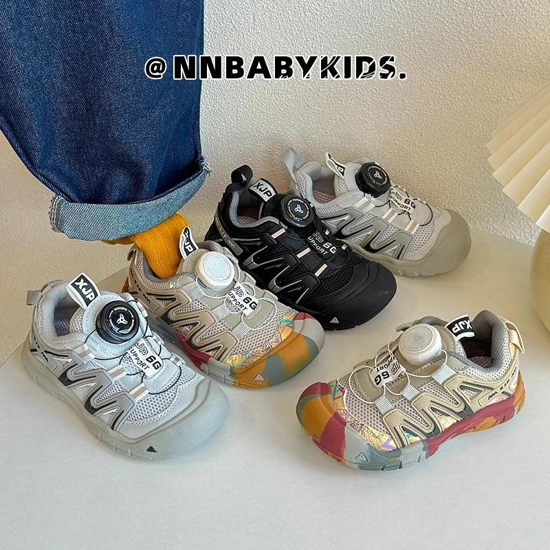 巴拉AJ儿童运动鞋2025春秋新款男童旋转扣网鞋透气网面女童登山跑