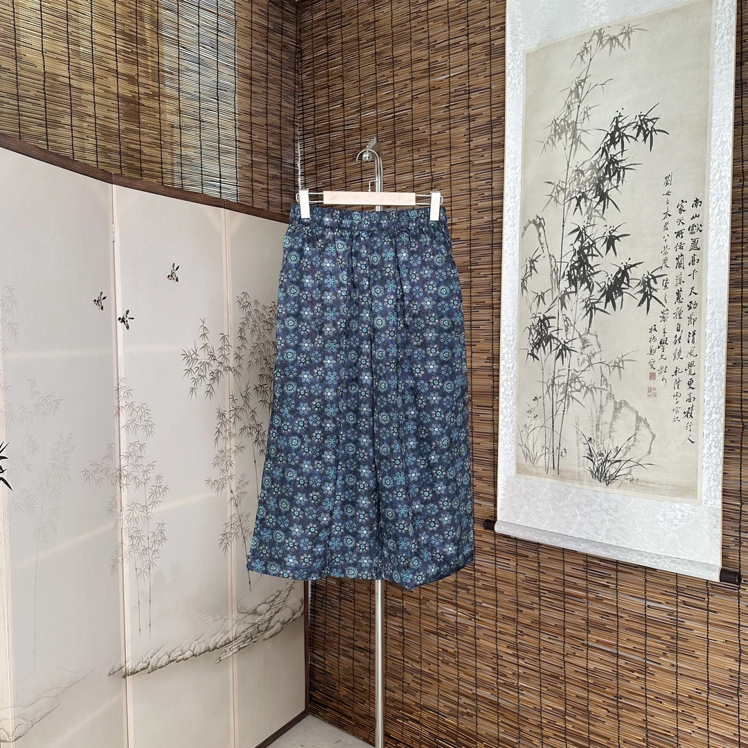 【清柠1364】新款国风提花休闲松紧腰时尚显瘦休闲裤