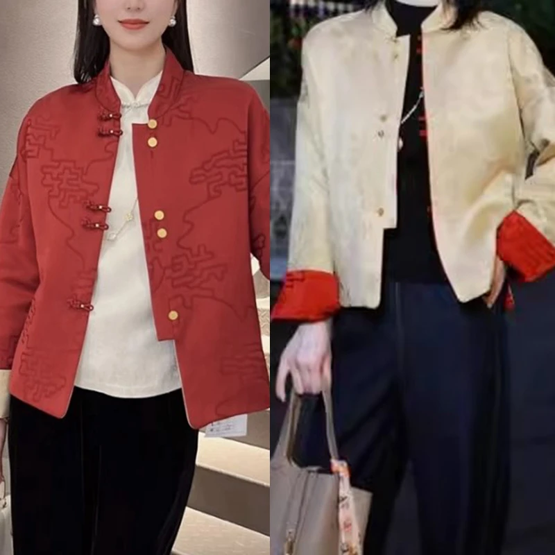 自留款！双面穿中国风短外套春秋时尚唐装中式立领复古女装上衣