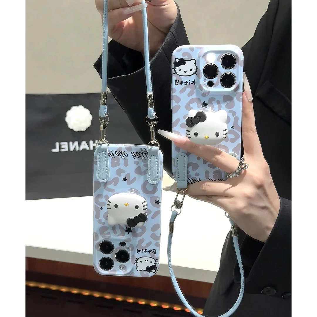 奥菲顿雾霾蓝Kitty挂绳适用苹果17菲林16手机壳华为vivoppo小米15