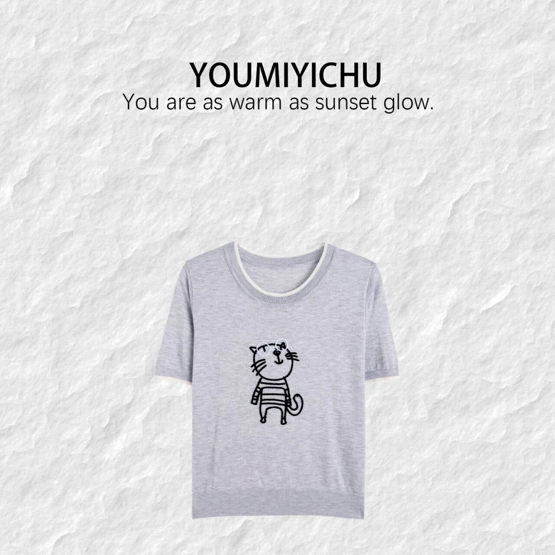 Y.M | 小猫茶 70S丝光羊毛 减龄精致百搭款针织短袖25828