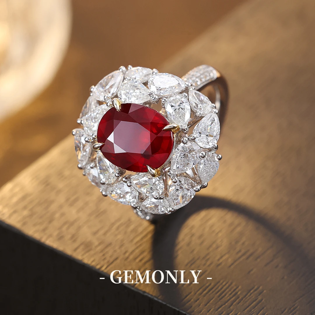 GEMONLY｜18K金天然红宝石戒指3.05ct无烧鸽血红大台面全反火
