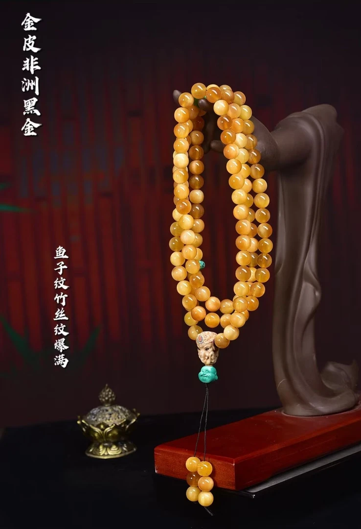 非金属树脂手链 金皮非洲素款藏式黑金手链配饰黄色饰品手饰手串