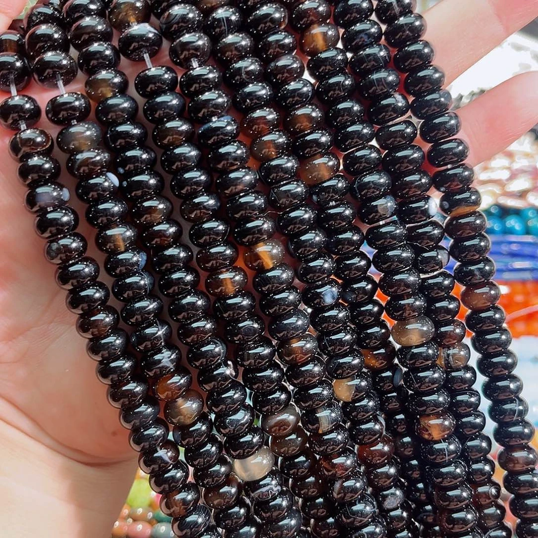 玛瑙/玉髓未镶嵌珠宝半成品黑玛瑙算盘一条10mm