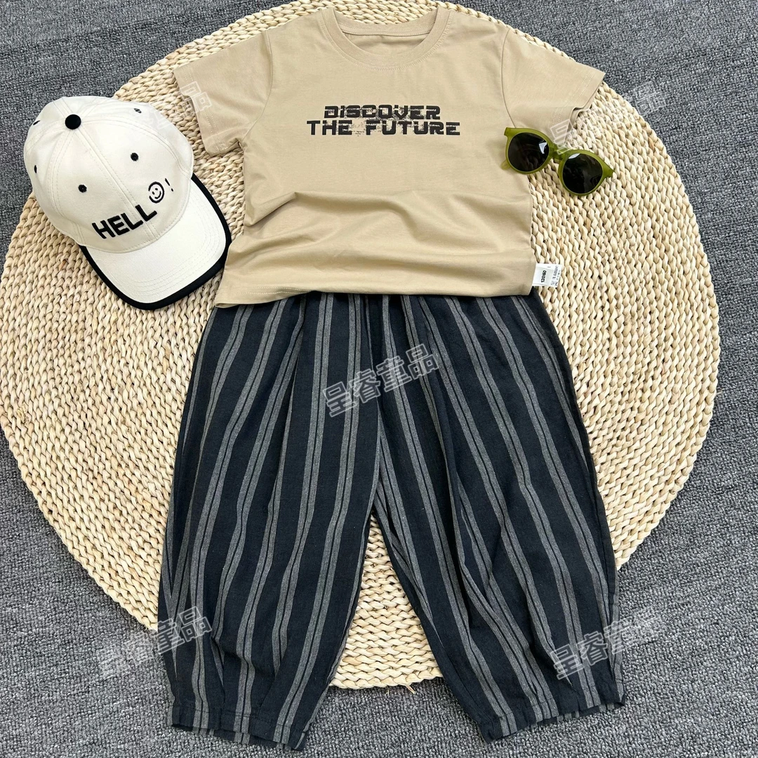 男童字母潮流印花短袖T恤韩版酷帅百搭休闲小众宽松短袖上衣ins