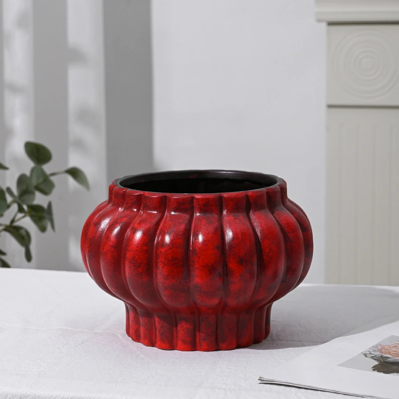 【大红南瓜灯笼花盆】大口径高颜值设计感绿植花卉陶瓷花盆