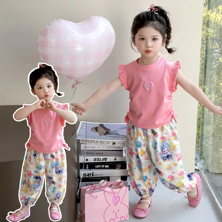 女童休闲夏季套装小女孩韩版飞袖夏装2025新款儿童敖丙夏天两件套