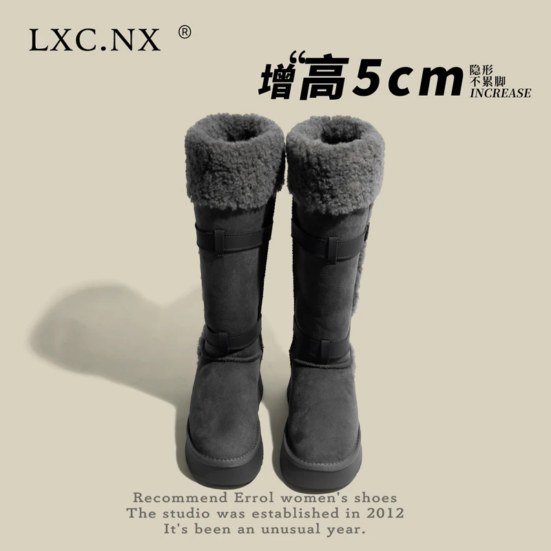 高筒灰色雪地靴女2025冬季新款厚底加绒加厚中长筒雪地棉靴子棉鞋