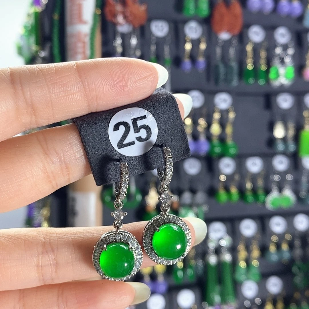 翡翠银S925镶嵌耳饰25