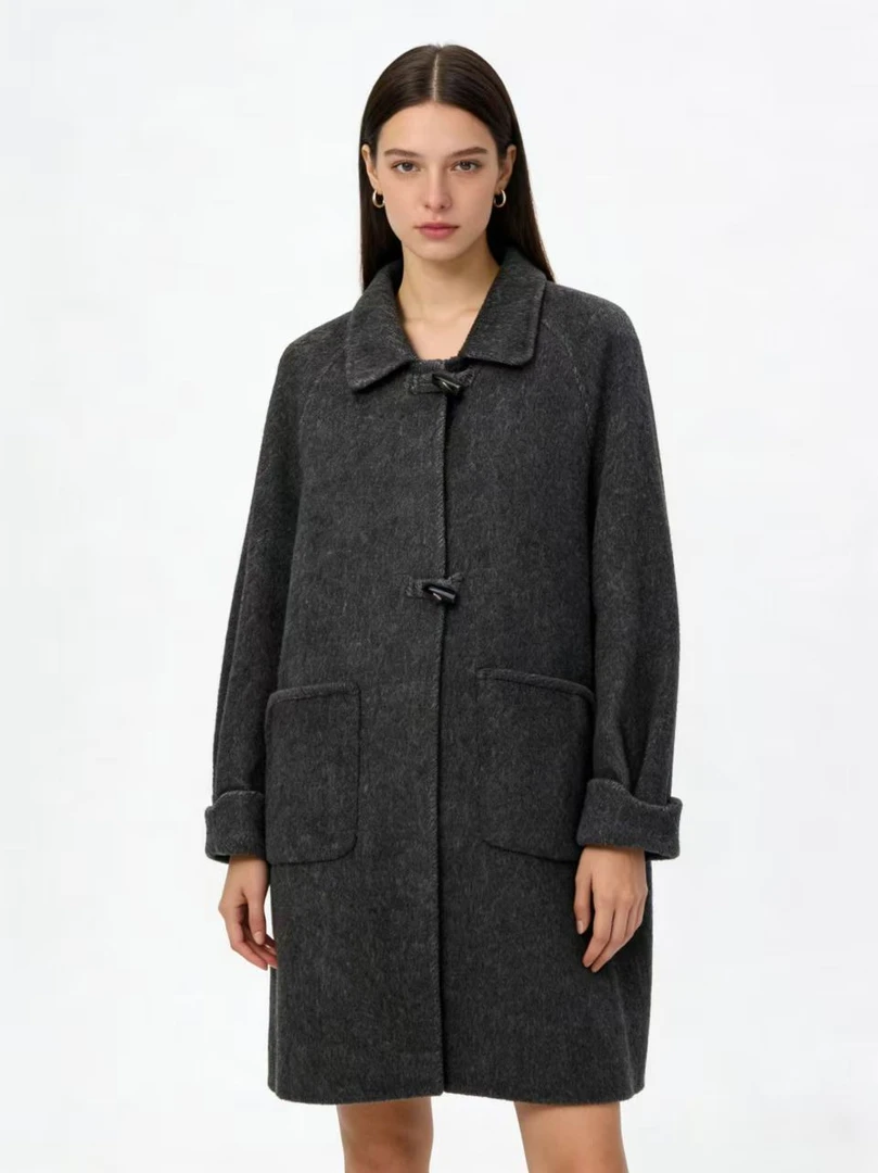 商场同款娃娃领羊驼大衣新年战袍女士中长款韩版显瘦时尚气质2828