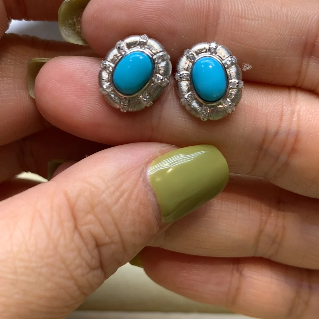 银S925镶嵌绿松石耳饰