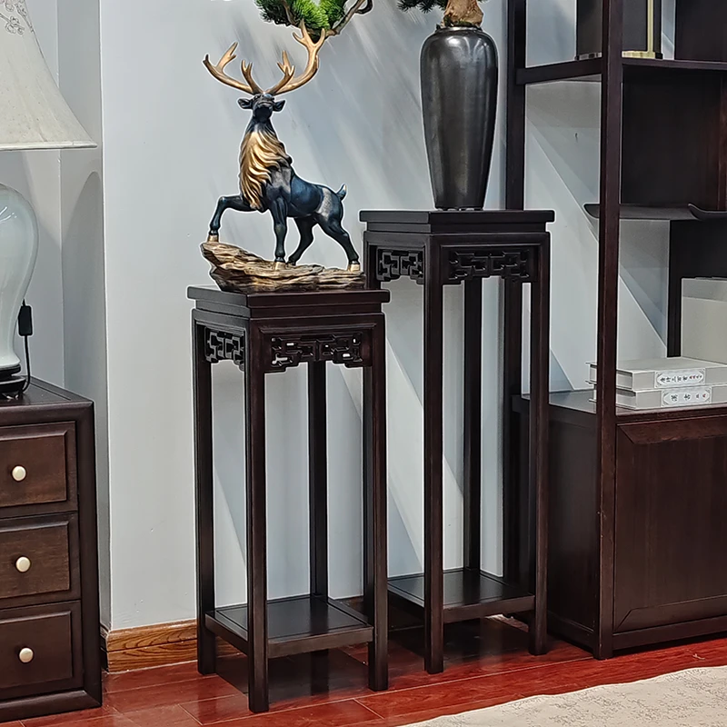 苏作新中式乌金木花架家用实木落地花架立式置物架玄关隔断客厅