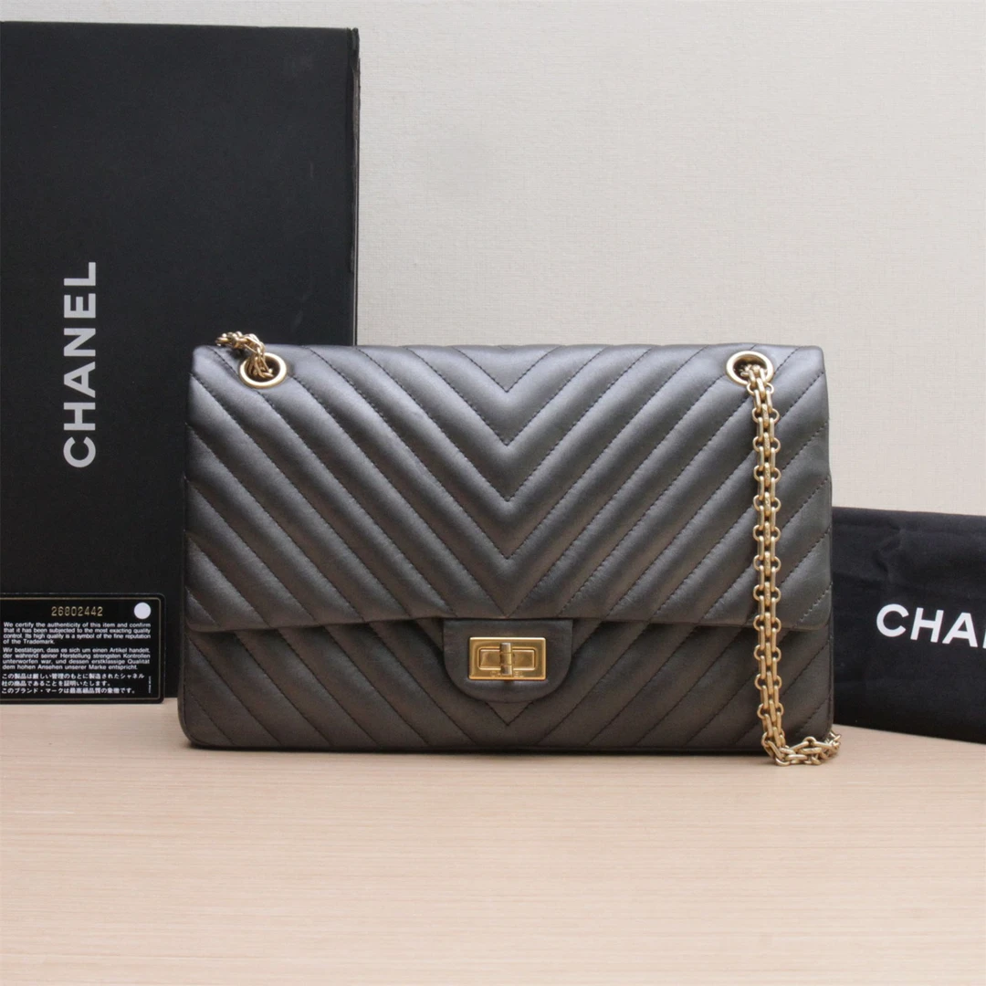 95新 Chanel/香奈儿 单肩包口盖包 大号 28 深灰色26开P213650918