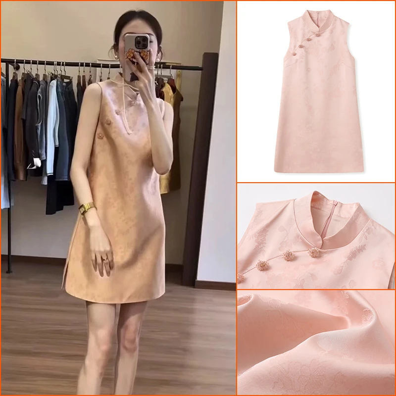 国风新中式休闲时尚字裙女夏季高级刺绣工艺立领连衣裙