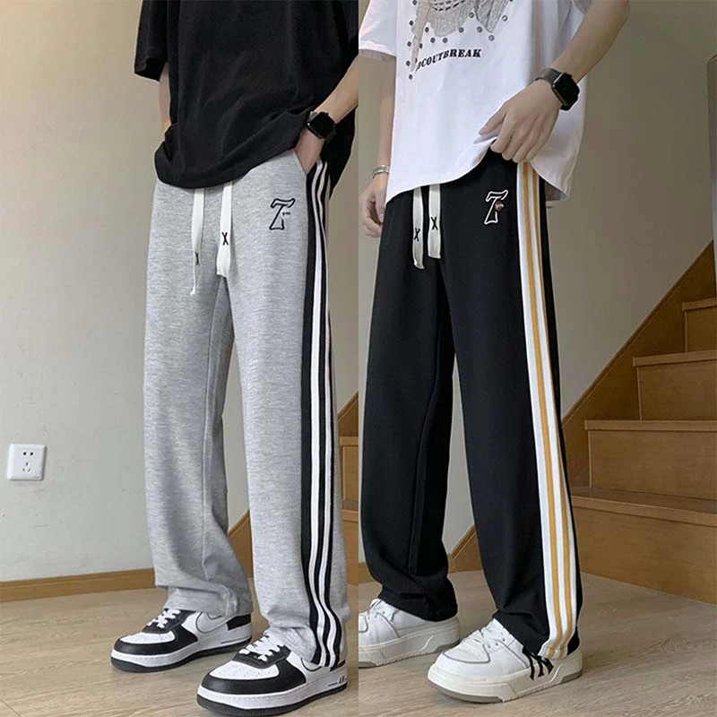 夏季新款弹力运动裤休闲宽松舒适穿搭长款裤子高中生学院风直筒高