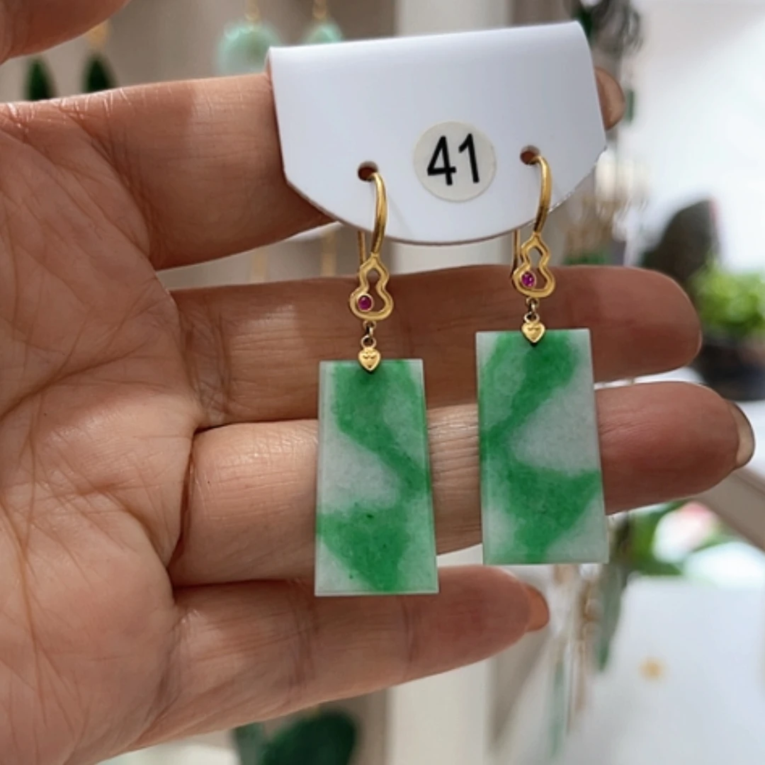 【闪购商品】翡翠耳饰18K金镶嵌翡翠耳坠