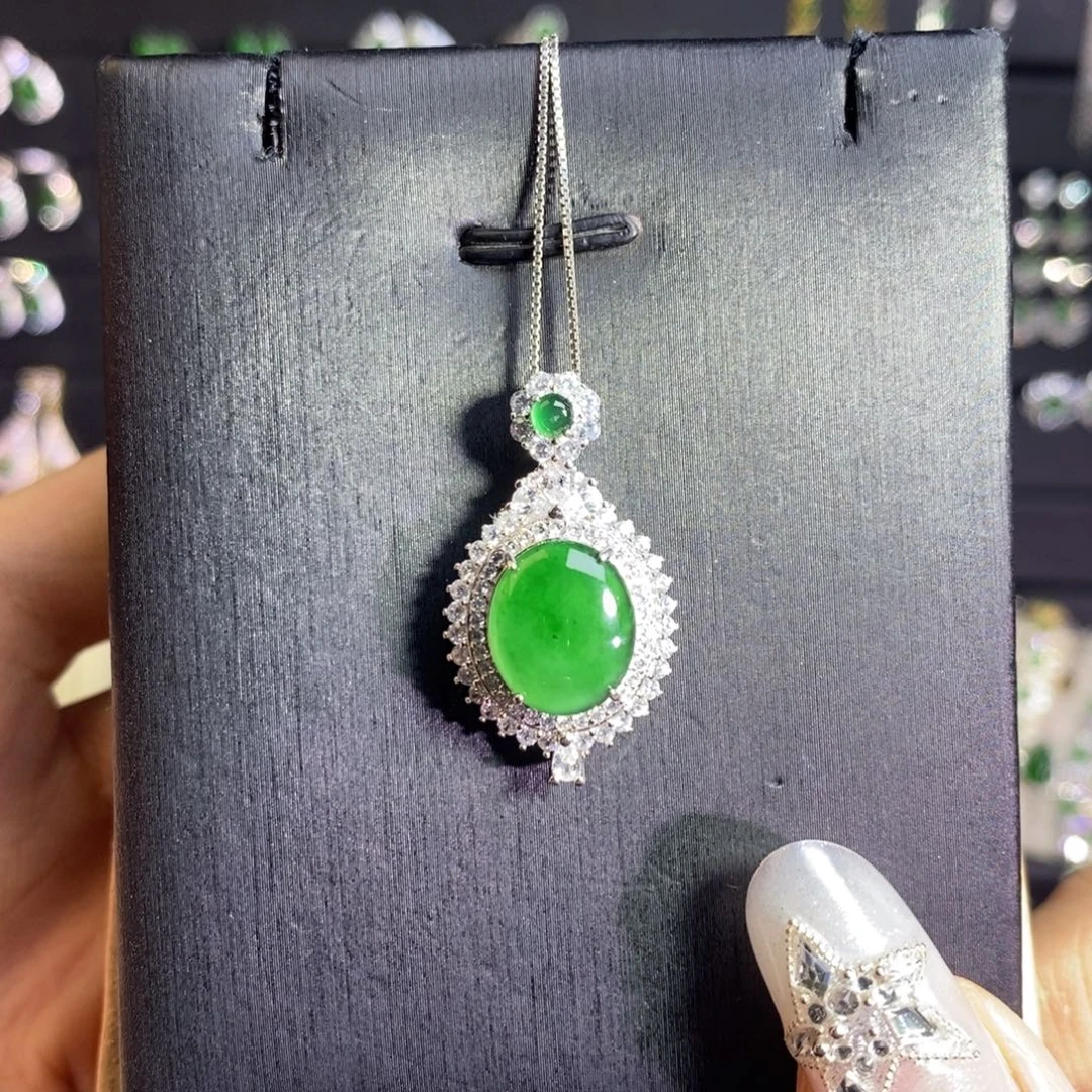 翡翠银S925镶嵌颈饰蛋面项链