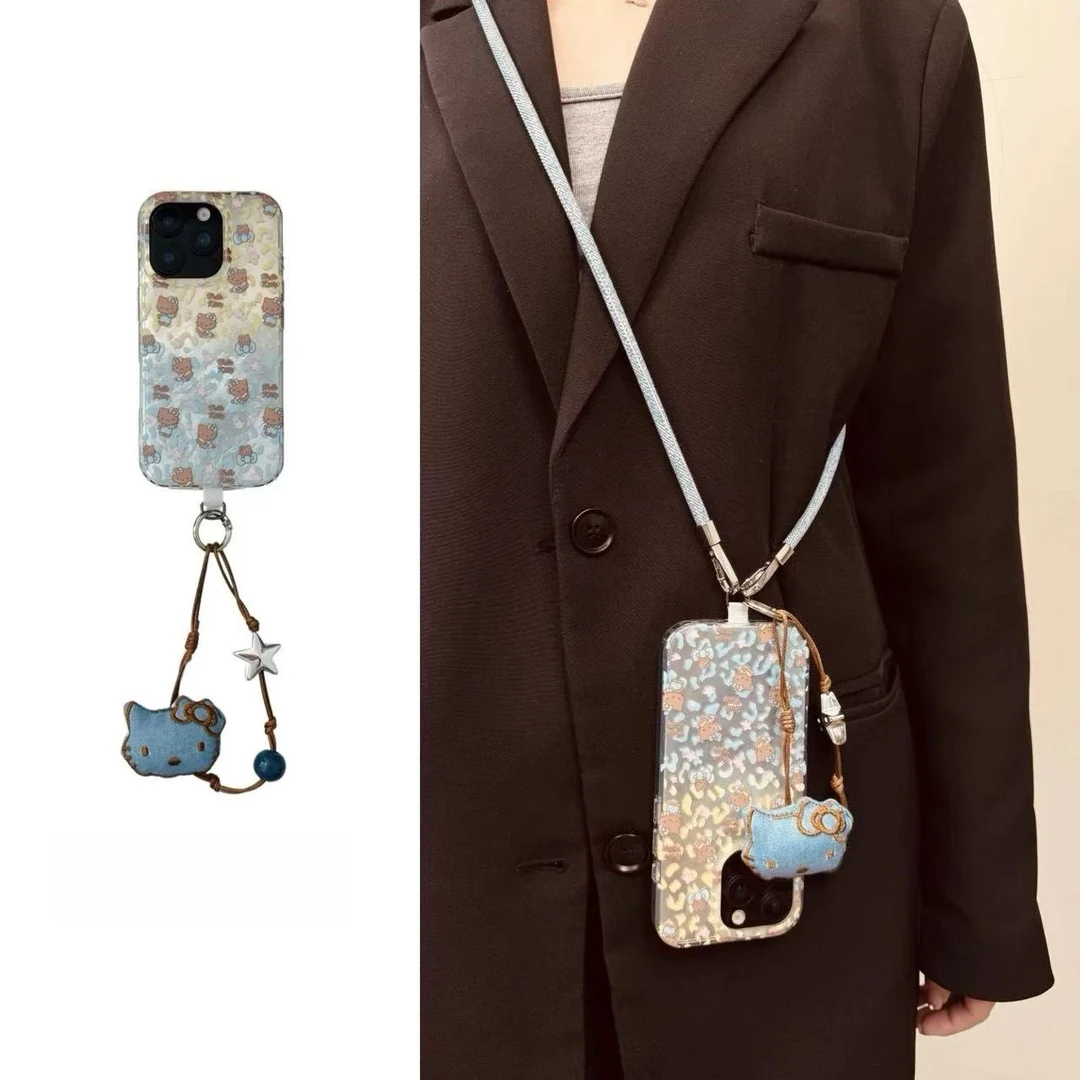 复古黄蓝晕染豹纹黑皮kt猫适用iphone16promax手机壳苹果15手提14