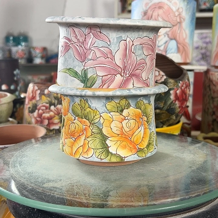 满38包邮景德镇手绘花盆