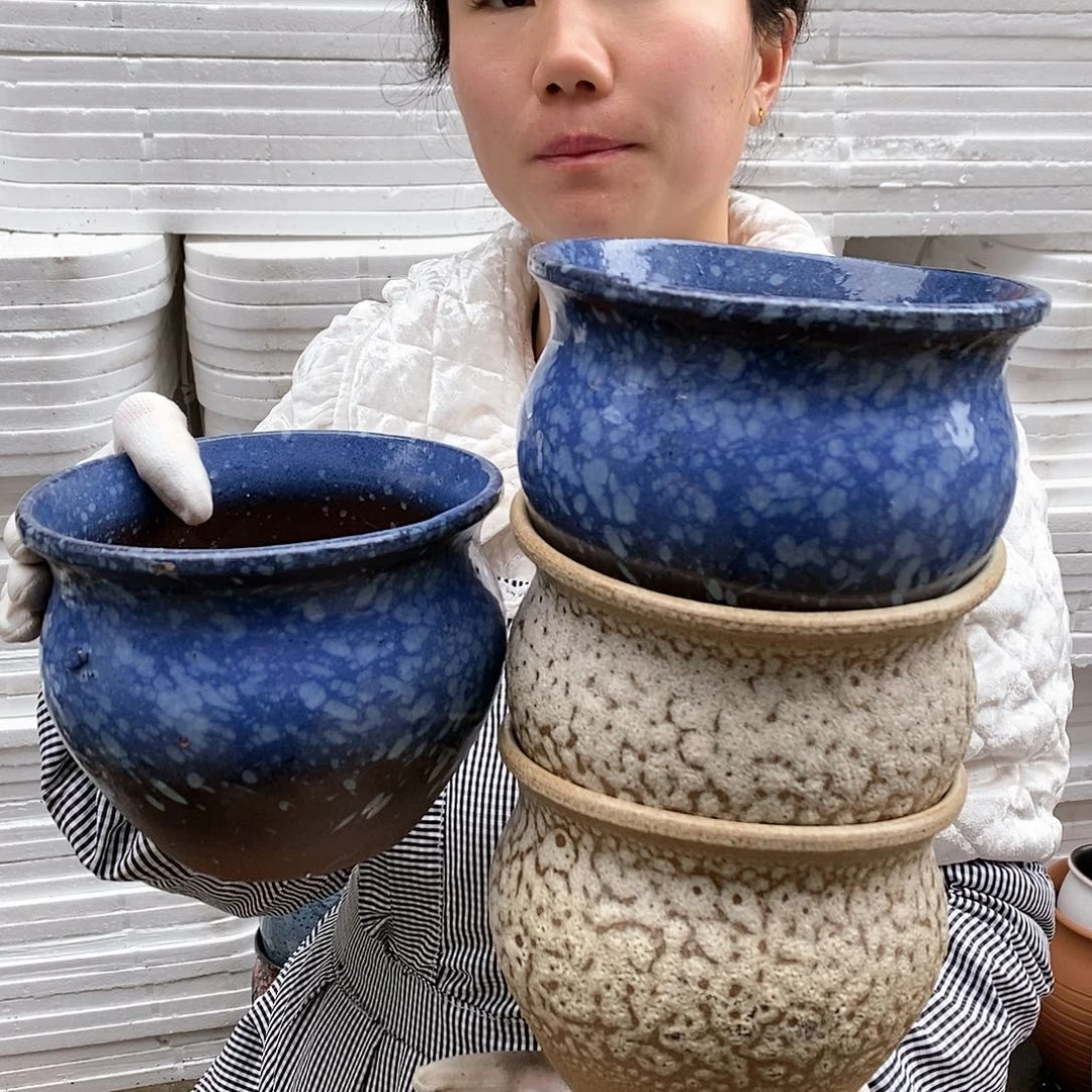 红泥花盆瑕疵口16高13