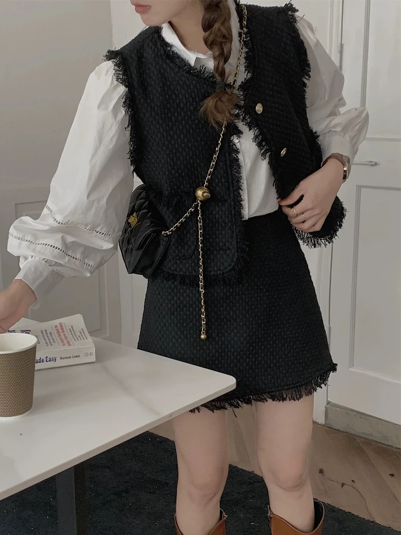 显瘦法式高级感黑色时尚小香风套装裙两件套女秋冬新款