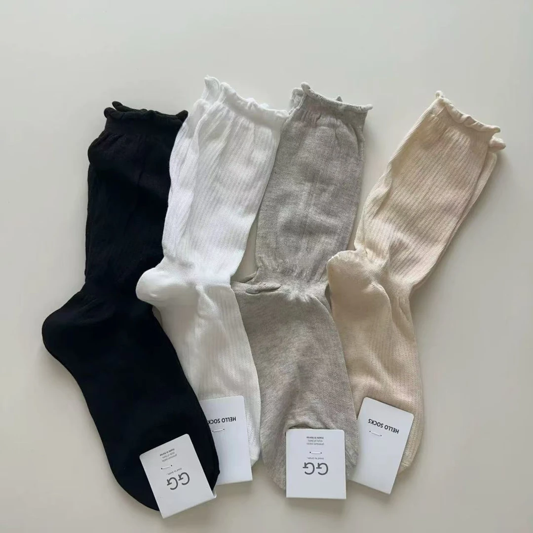 然宝家韩国东大门GG夏季新款薄款微透泡泡口堆堆女袜