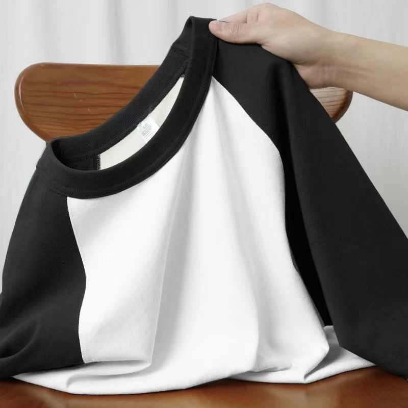 810国潮牌重磅撞色插肩刺绣小蛇短袖t恤男夏季美式拼接半袖上衣