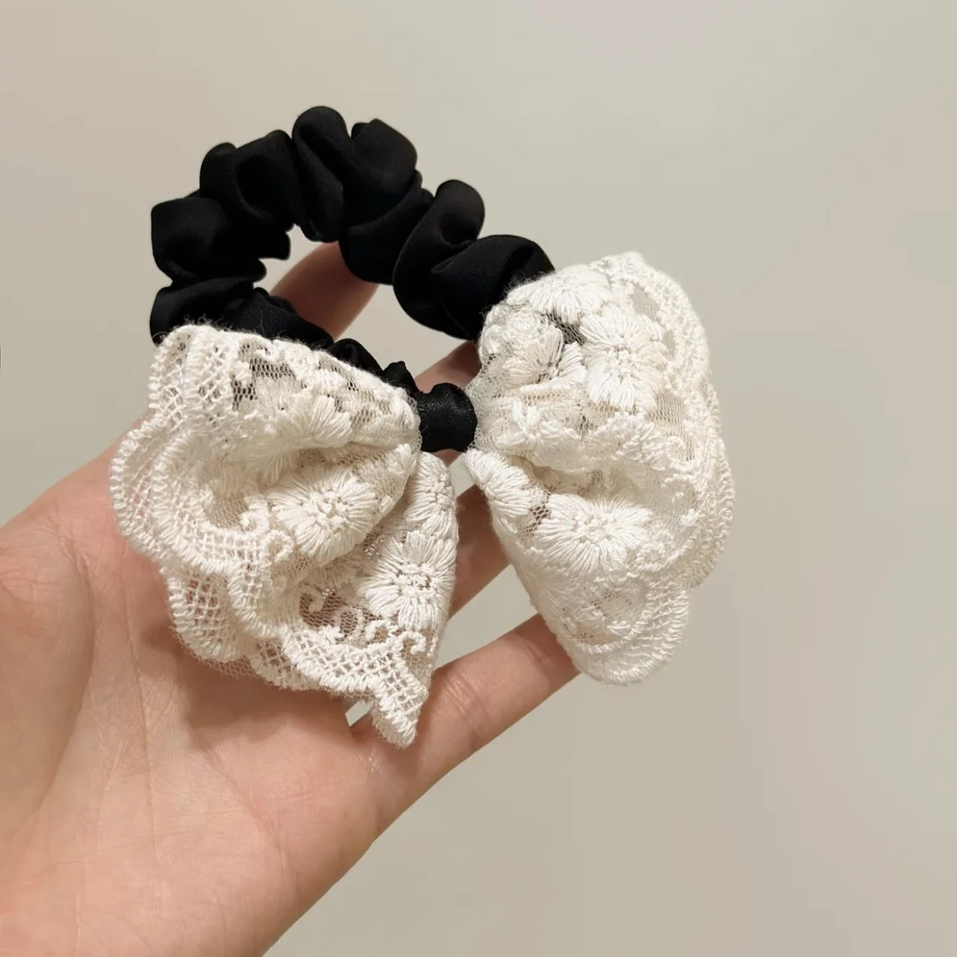 Chunygh同款复古生成色双层精致刺绣蕾丝黑色发圈发绳温柔气质