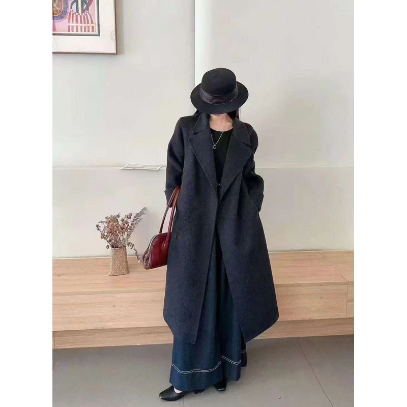 【编号3000】中长款双面呢厚款毛外套翻领长款秋冬羽外套女