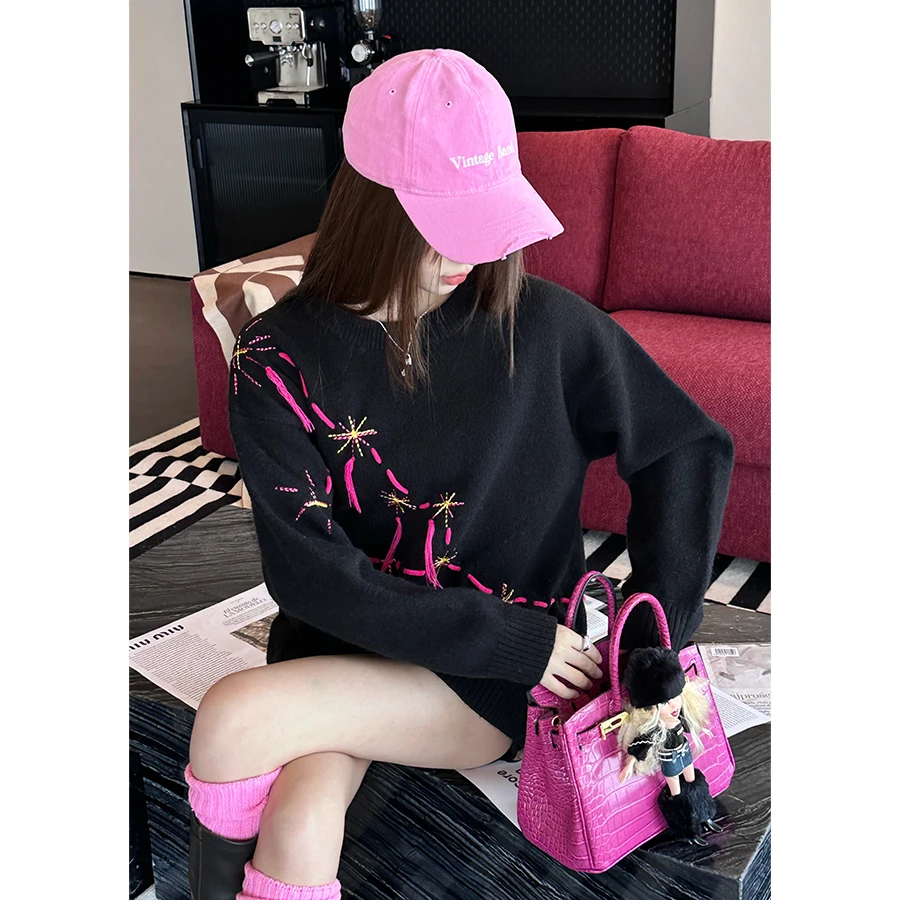 CHICHEN 《黑粉烟花毛衣》重磅手工编织毛衣