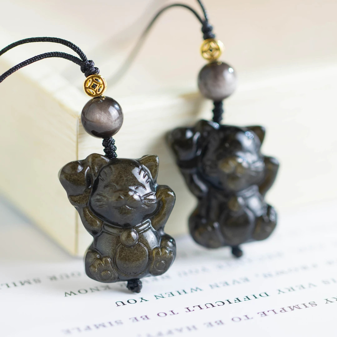 金黑曜石招财猫挂件（多样性发货发其一）