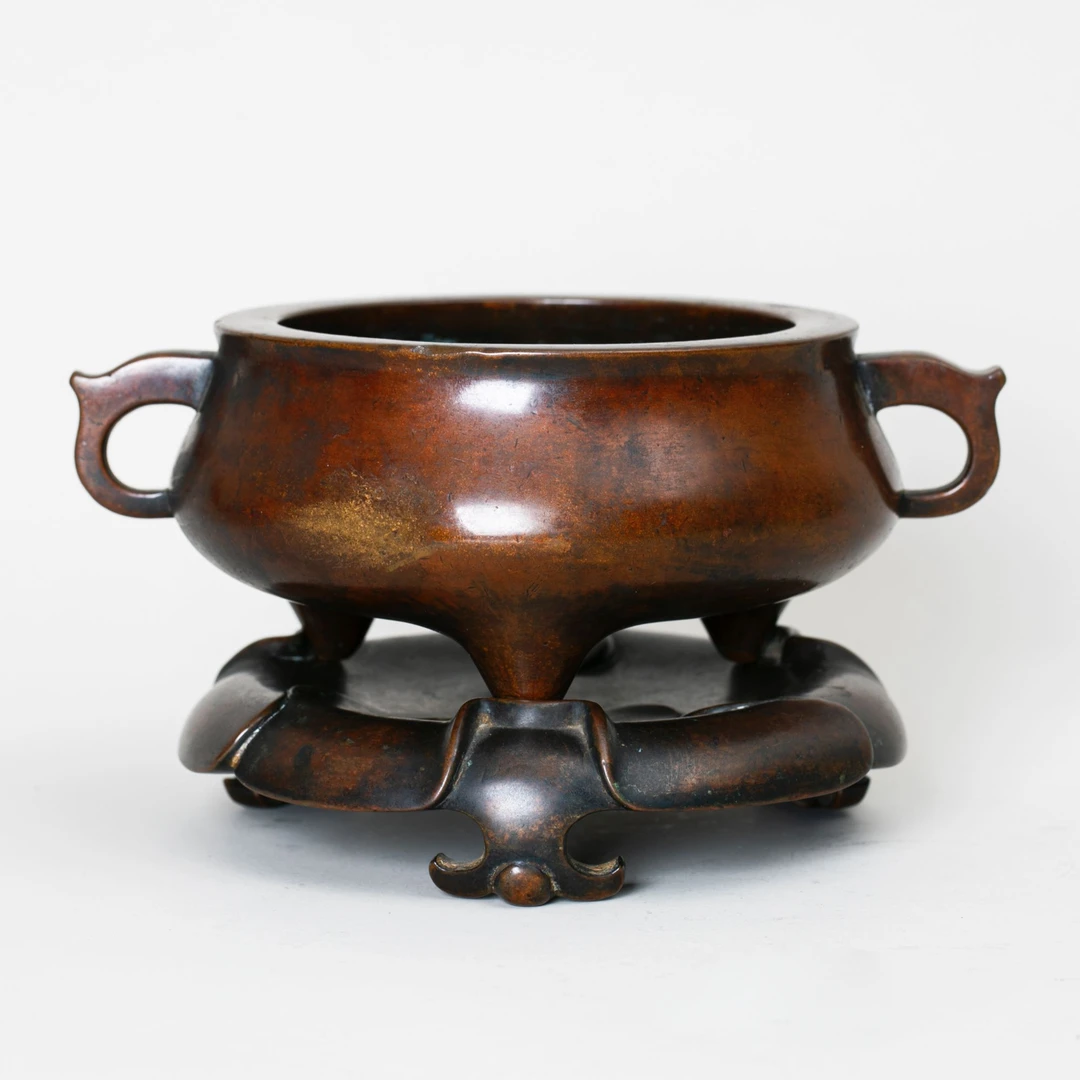 【古董】30、清中期  铜连座压经炉