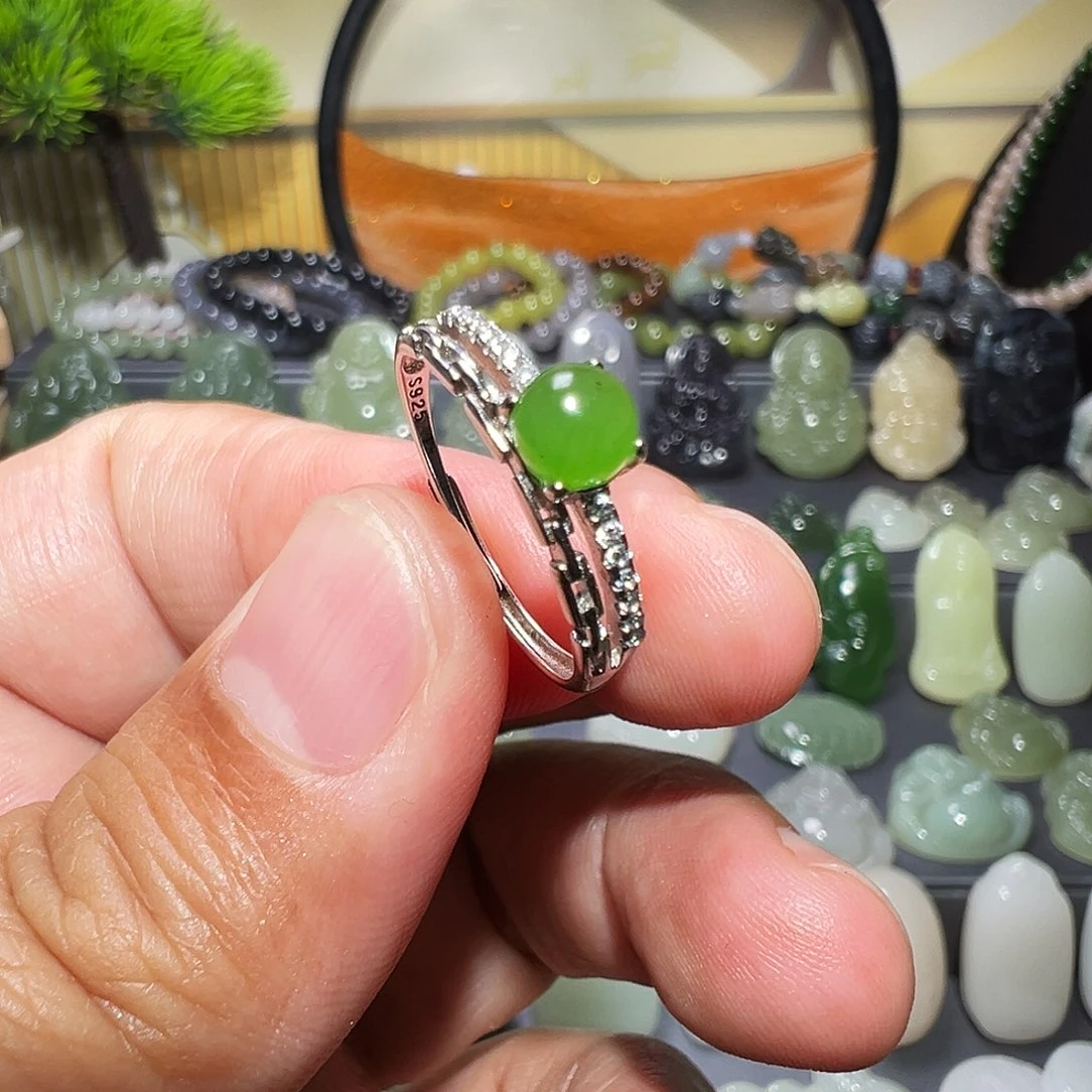 和田玉（碧玉）银S925镶嵌戒指