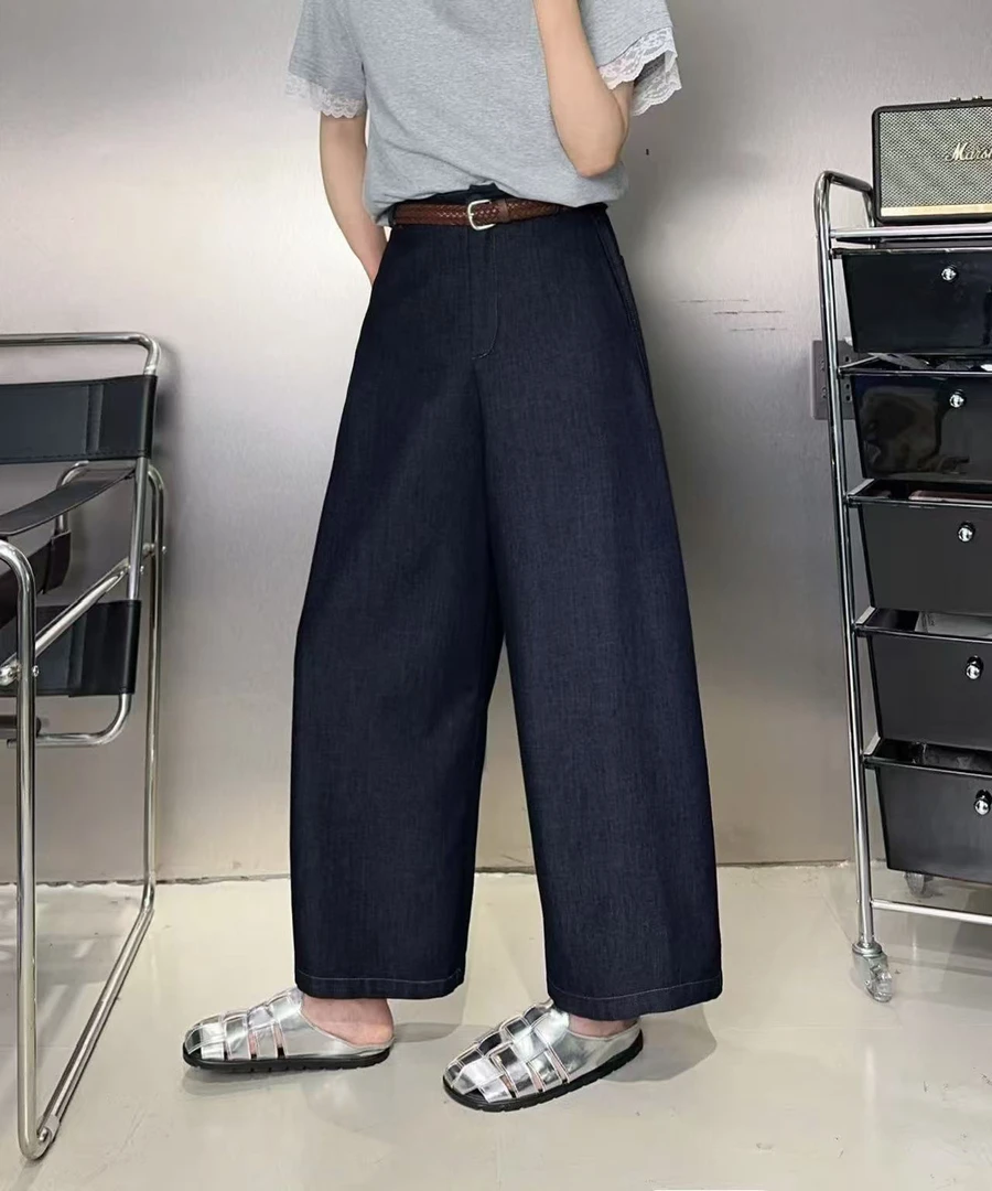 【刘噗噗】O.M.L.S 深蓝色夏季软牛仔九分裤8527