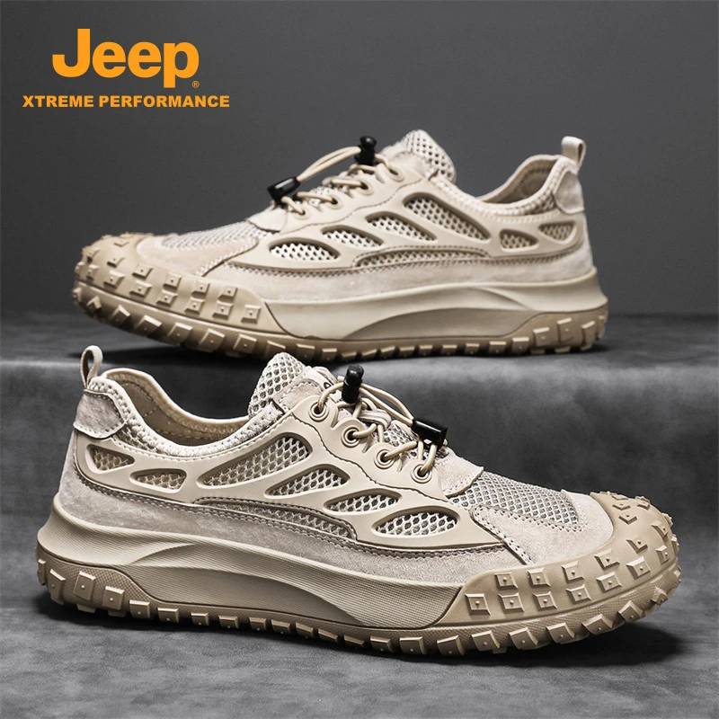 jeep吉普男鞋2025秋季新款透气网面运动鞋男士休闲户外徒步登山鞋