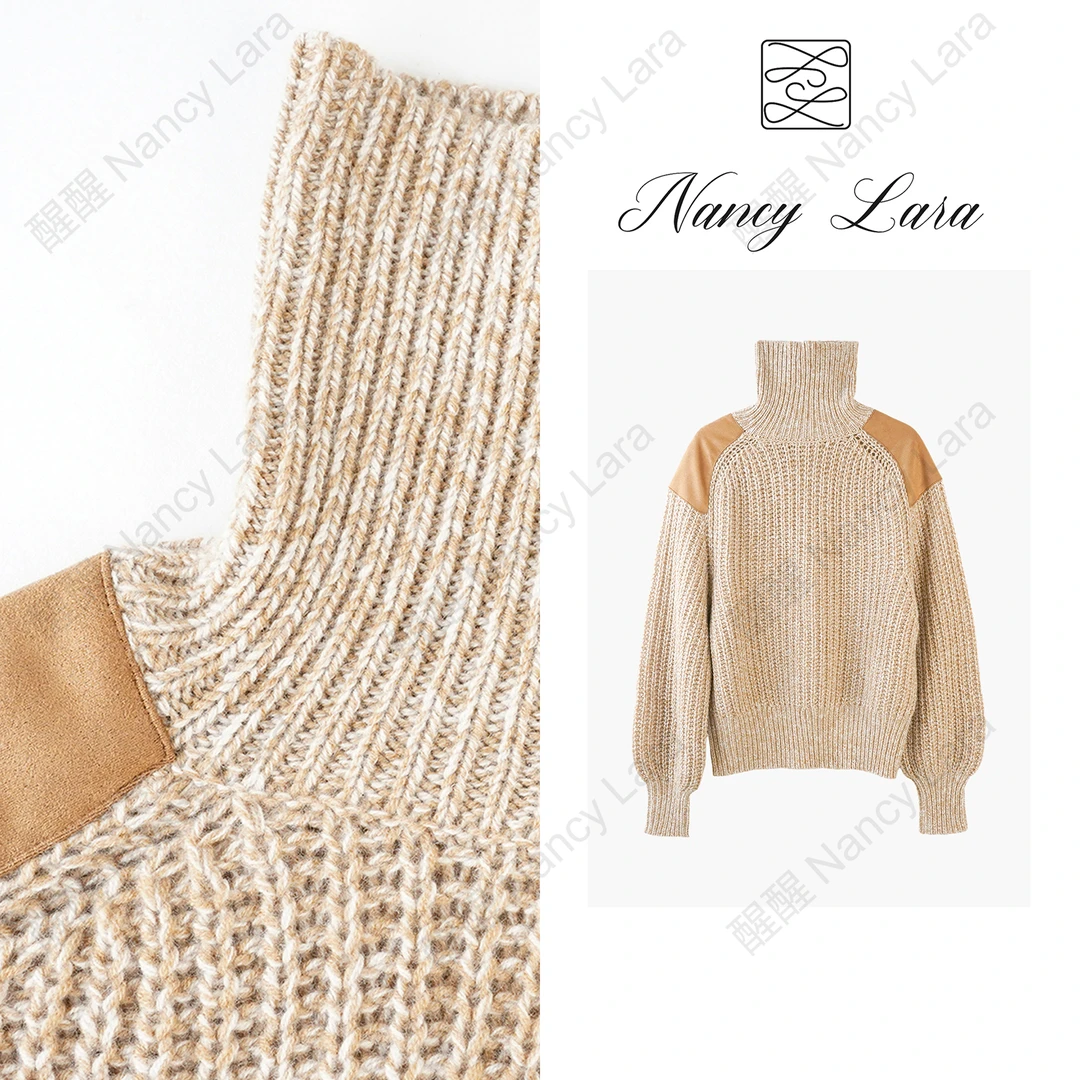 Nancy Lara 百搭轻盈柔软拼接羊绒高领毛衣 NL888XY145